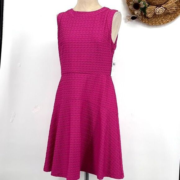 New Donna Morgan Flux‎ Textured Sleeveless Midi Fit & Flare Dress Pink 12 - Picture 12 of 16